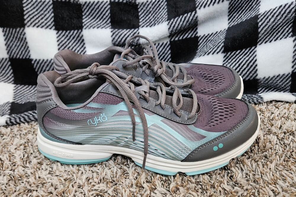 Ryka Devotion Plus 2 Womens Size 8.5 Gray Aqua Walking Athletic Shoes Sneakers